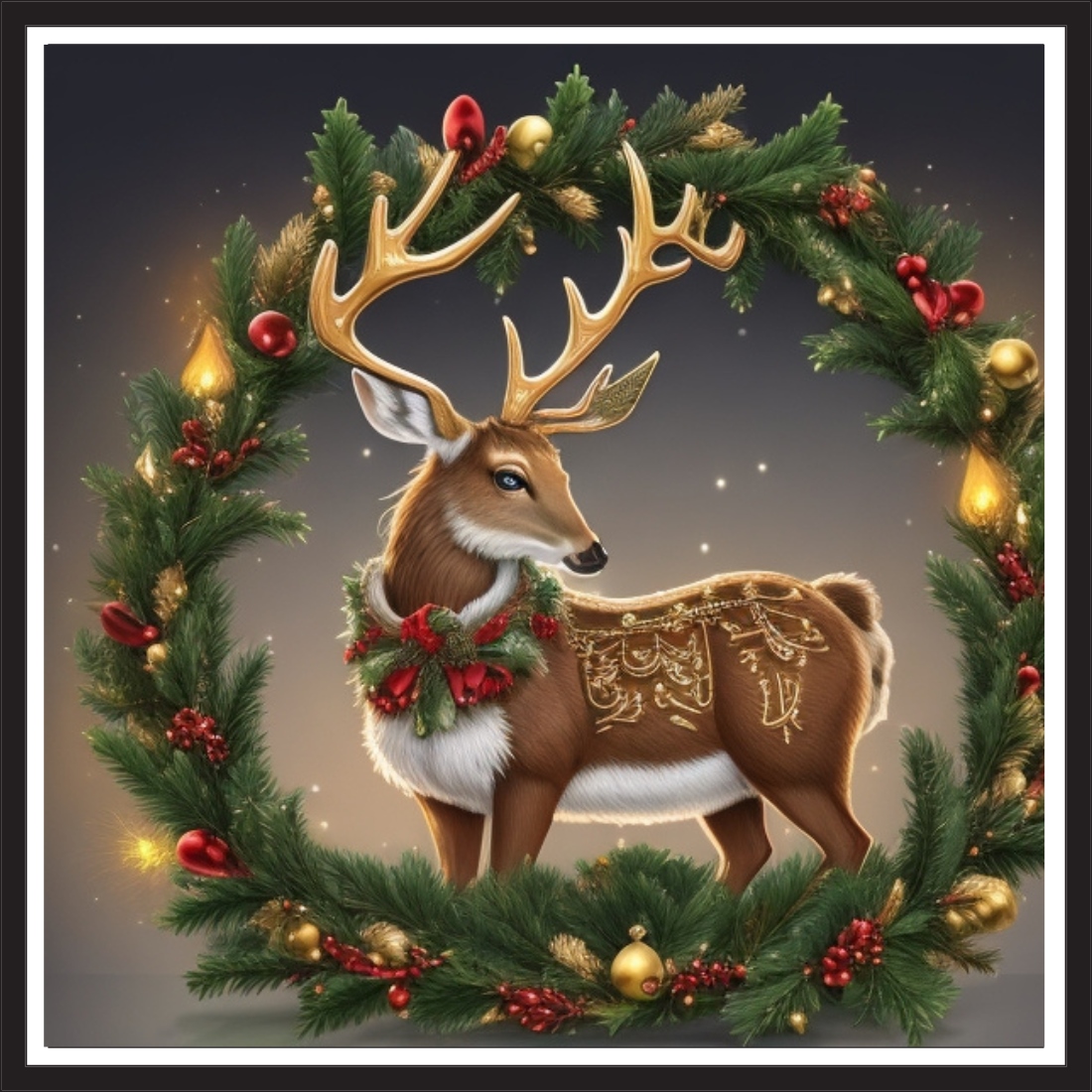 Christmas wall art print , vintage reindeer christmas, reindeer christmas decor, deer painting,christmas decor,christmas wall art preview image.