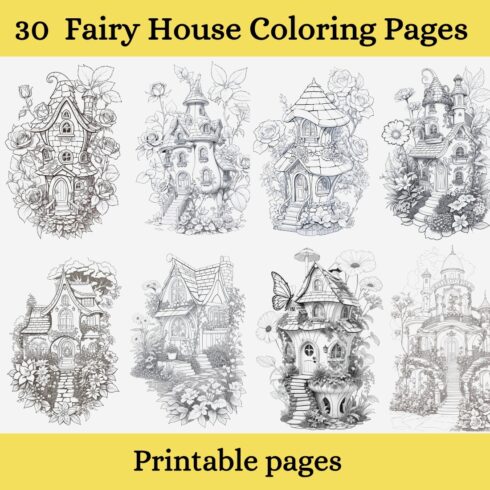 30 Fairy house printable coloring pages for adults cover image.