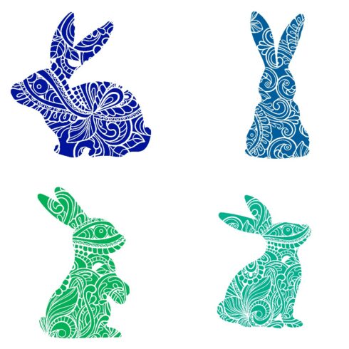 Decorative Bunny Set of 6 Stickers Muliti Colored DXF and JPG Files cover image.