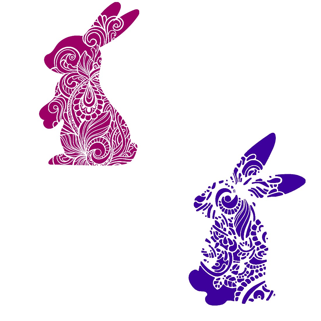 Decorative Bunny Set of 6 Stickers Muliti Colored DXF and JPG Files preview image.