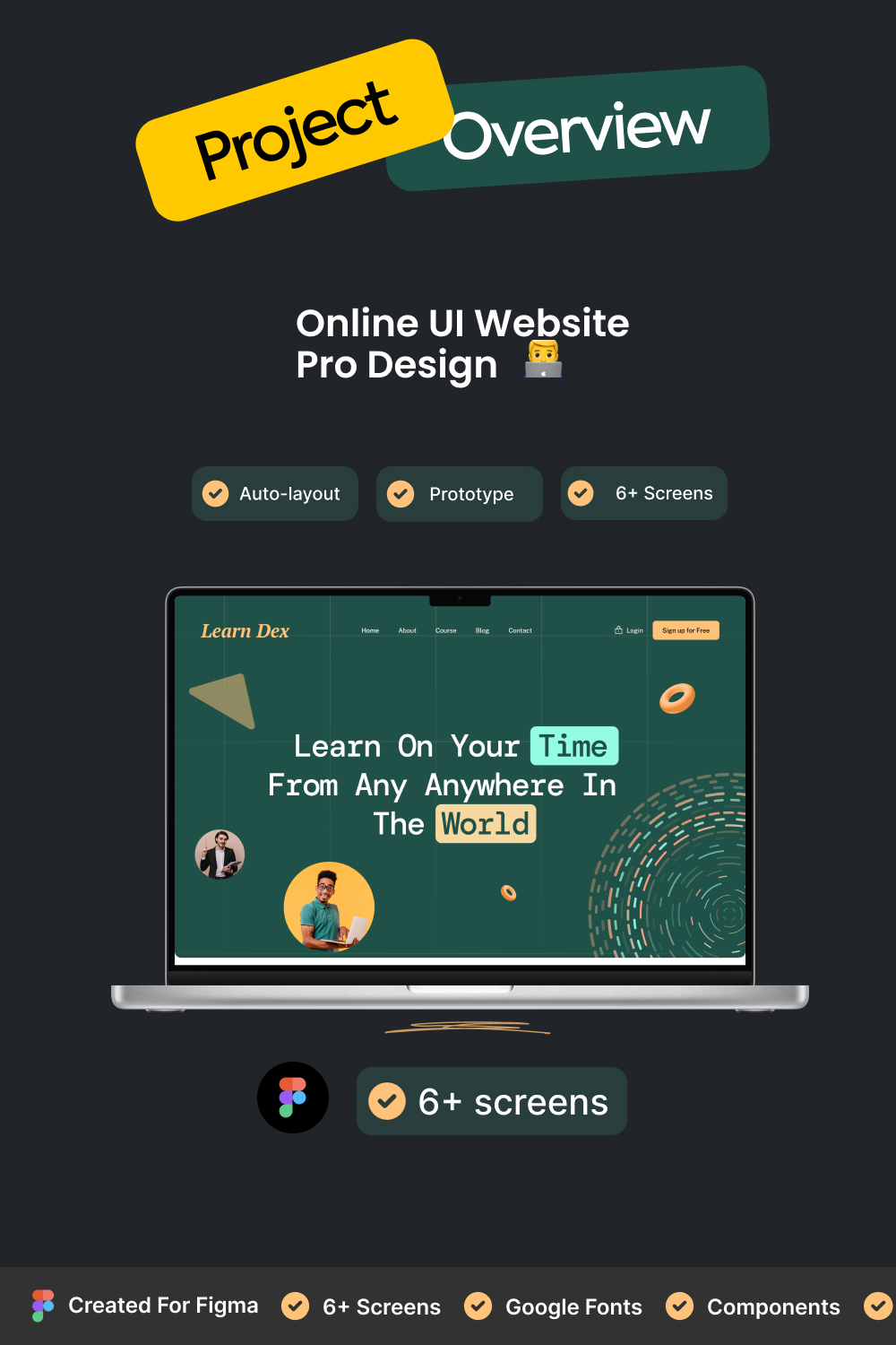 Online Course Web Template and UI Kit Design ( 8 premium web screens of Online Course Web Template and UI Kit Design ) pinterest preview image.