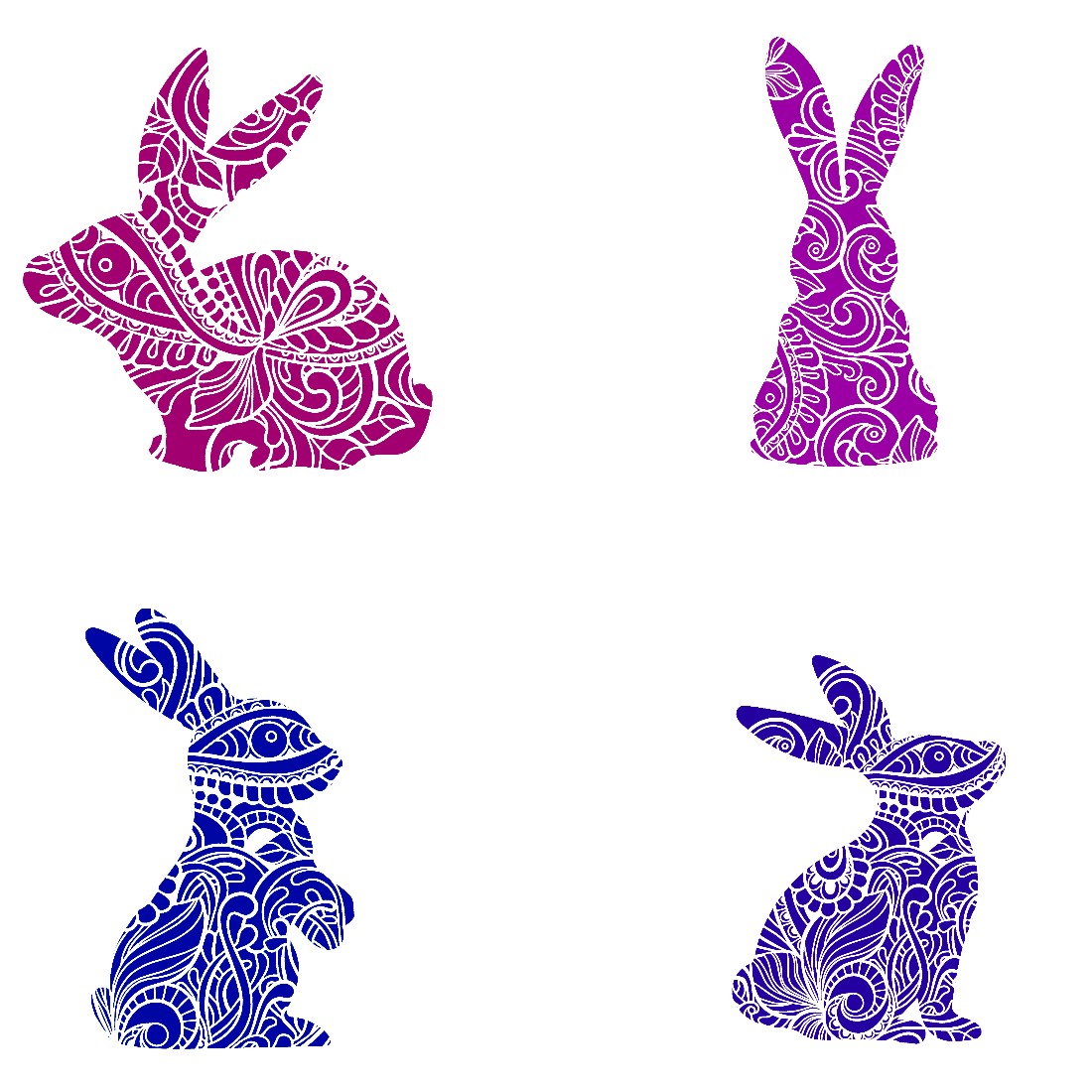 Decorative Bunny Set of 6 Stickers Muliti Colored Animal SVG Files preview image.