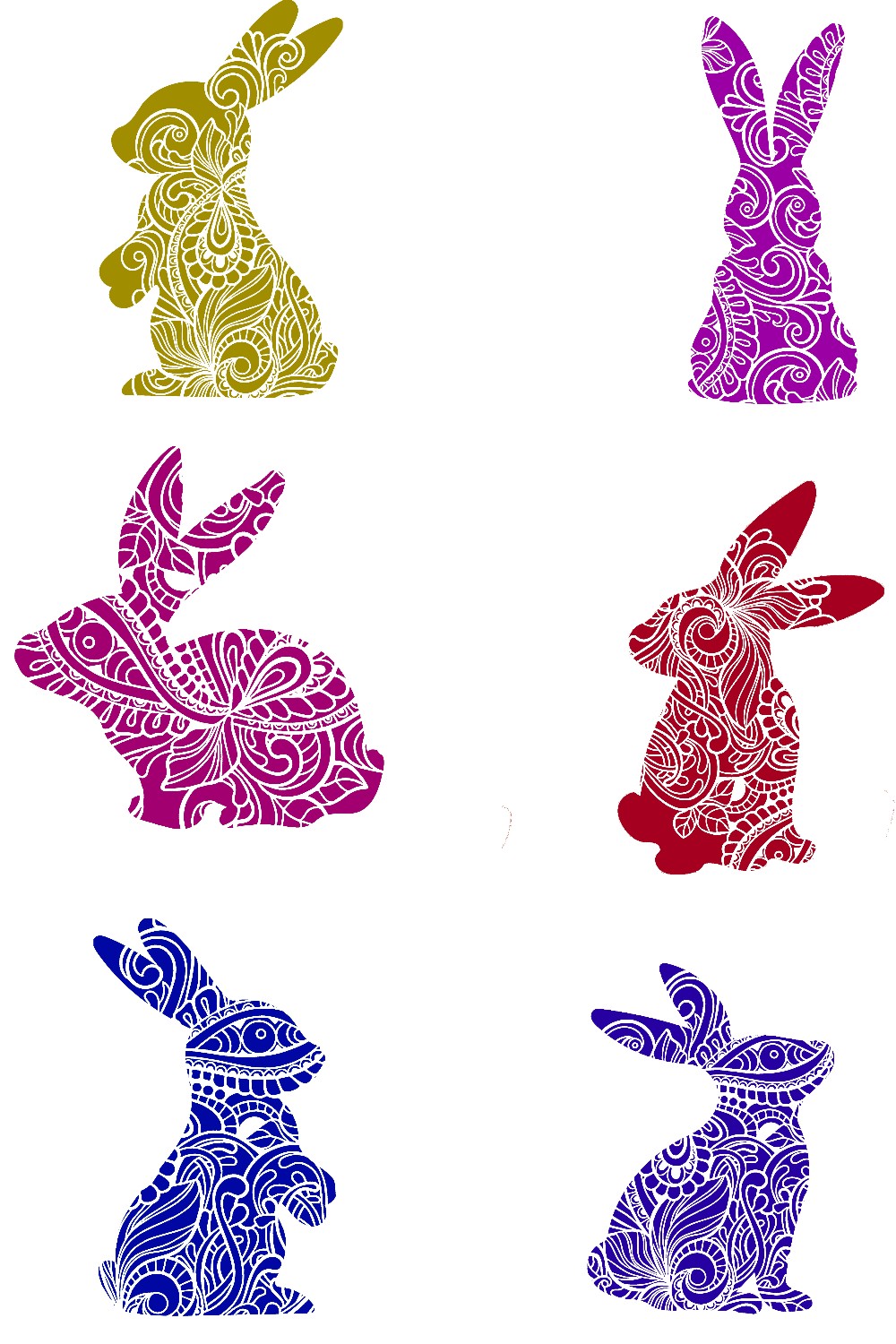 Decorative Bunny Set of 6 Stickers Muliti Colored Animal SVG Files pinterest preview image.