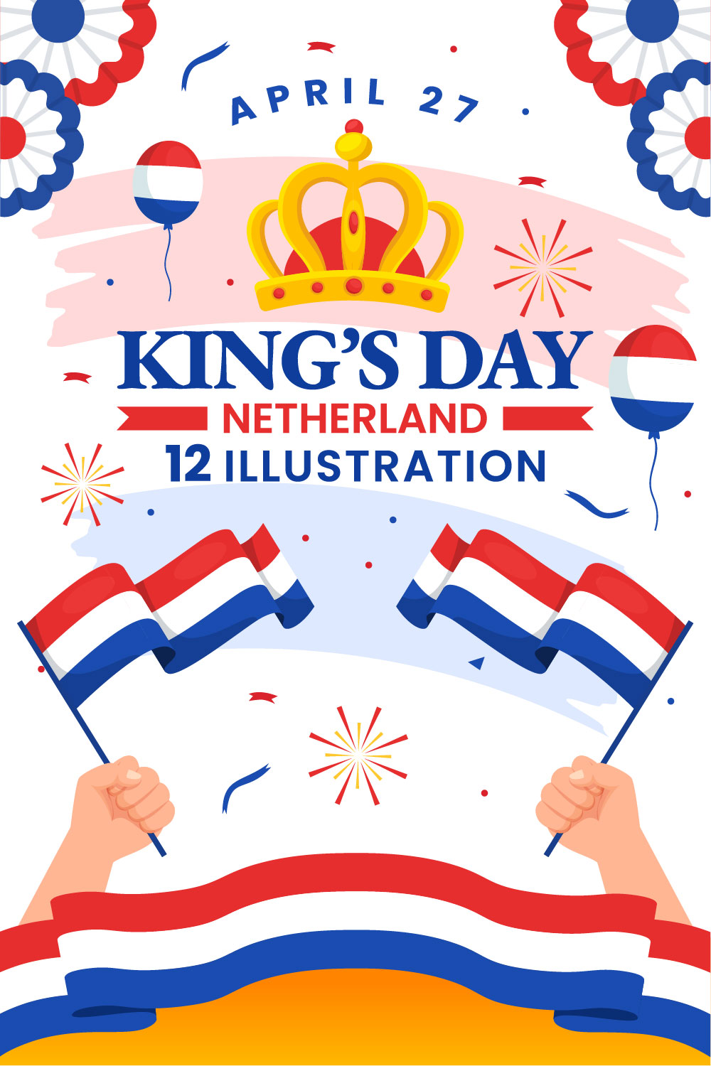 12 Kings Netherlands Day Illustration pinterest preview image.