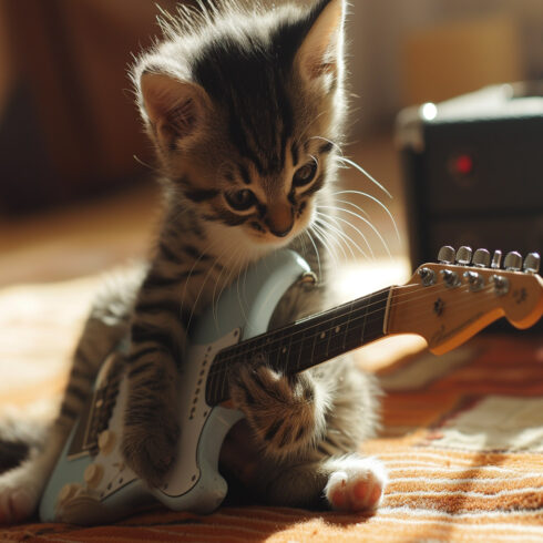 KITTEN PLAYING GUITAR LOOKING SO ADORABLE cover image.