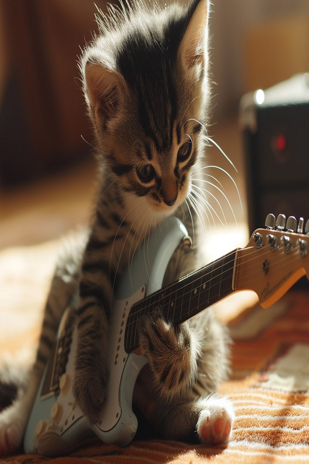 KITTEN PLAYING GUITAR LOOKING SO ADORABLE pinterest preview image.