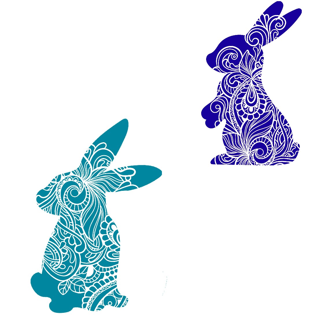 Decorative Bunny Set of 6 Stickers Muliti Colored Bunny Cute SVG Files preview image.