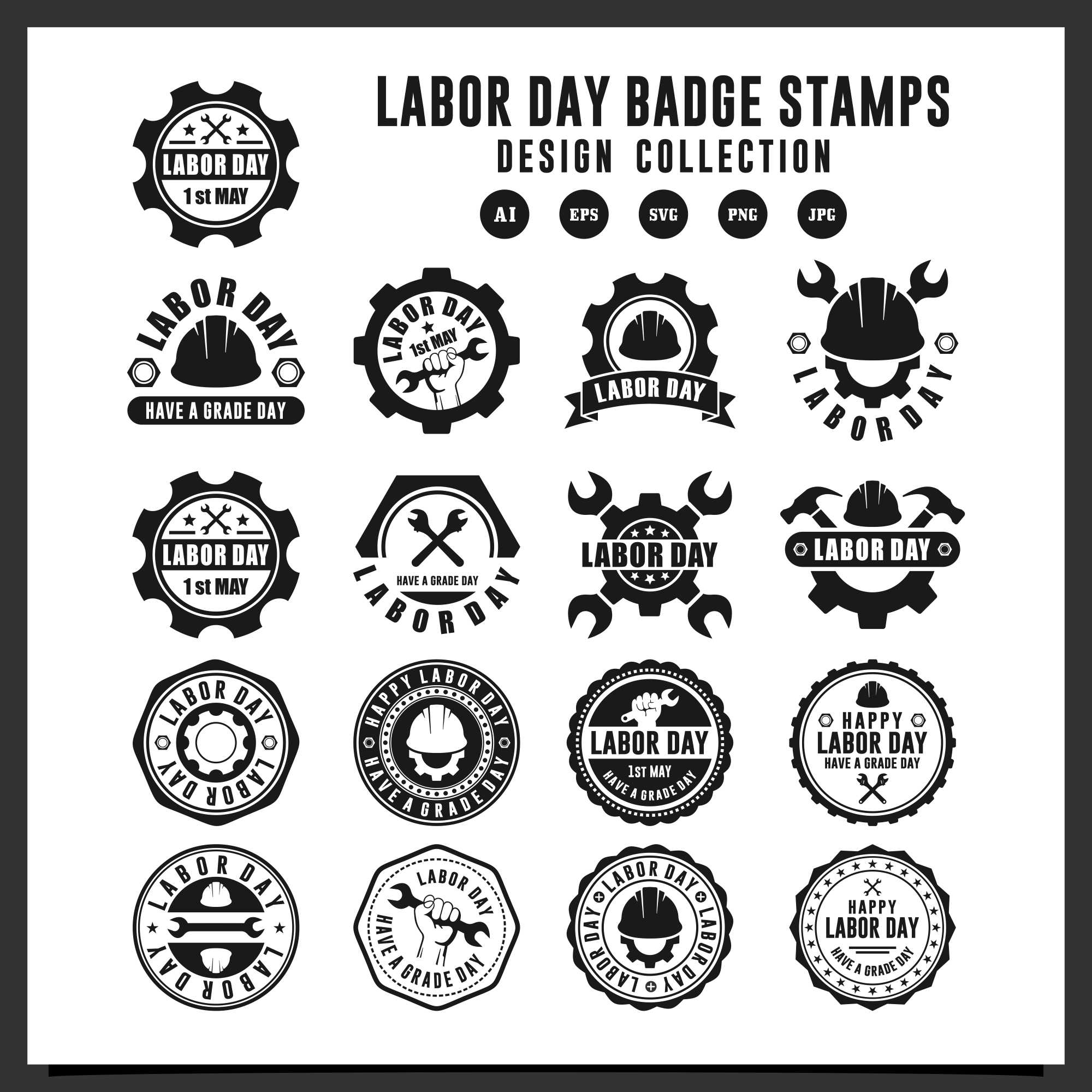 17 Labor Day badge stamps logo design - $6 cover image.