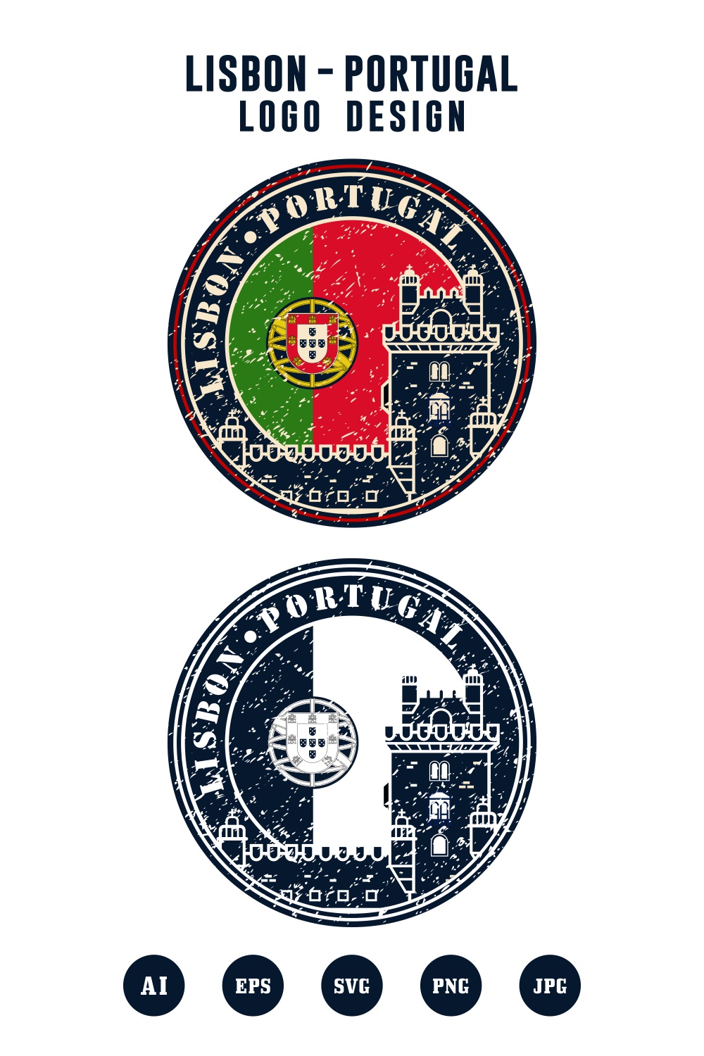 Lisbon portugal vector logo design collection - $4 pinterest preview image.