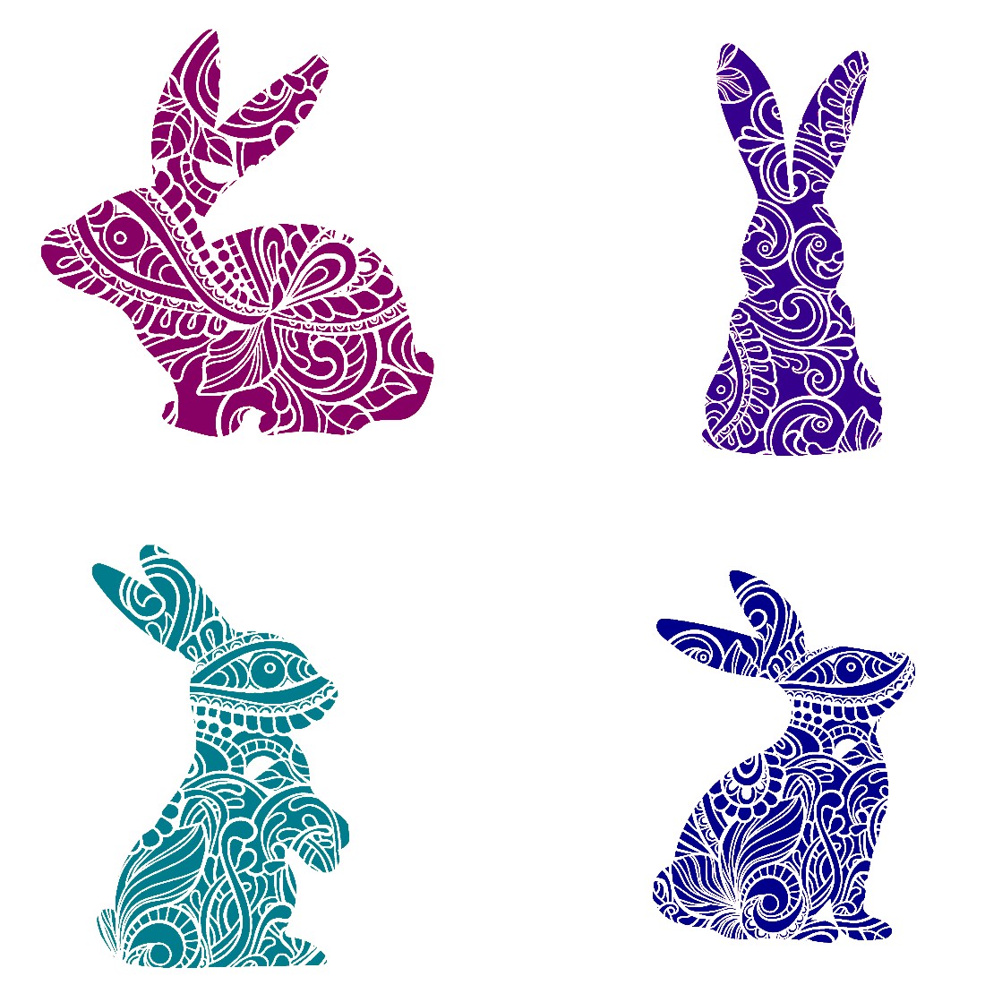 Decorative Bunny Set of 6 Stickers Muliti Colored Colorful Rabbit Animal SVG Files preview image.