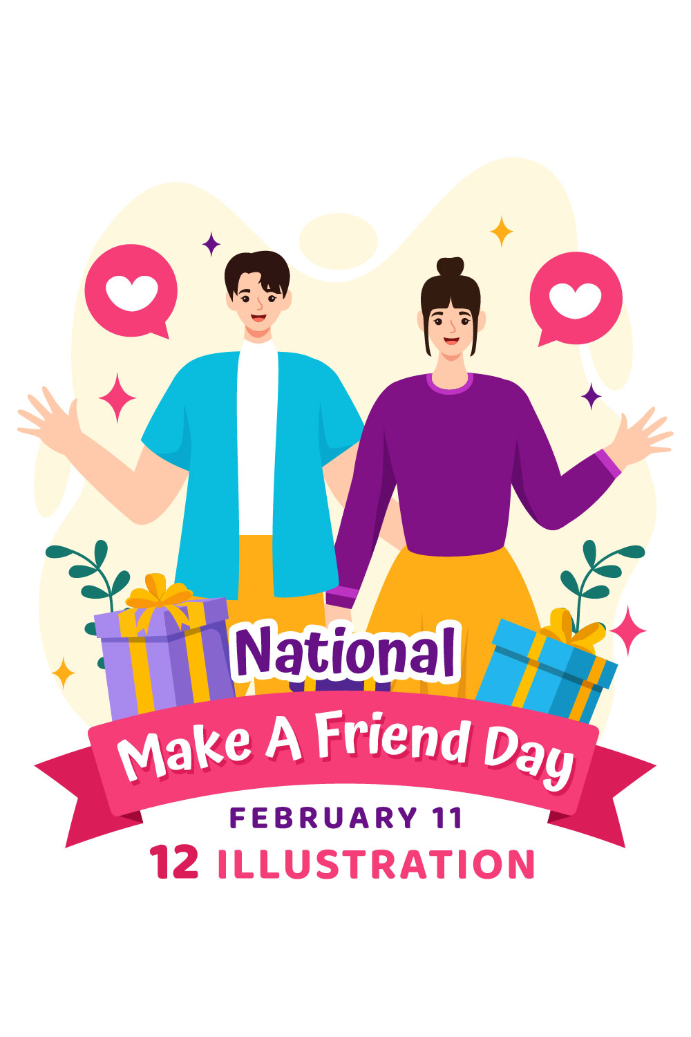 12 National Make a Friend Day Illustration pinterest preview image.