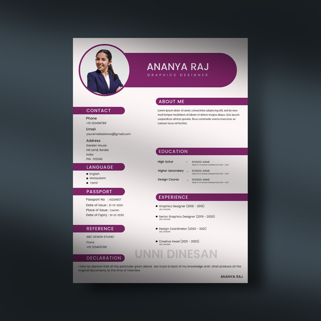 CV Resume Template preview image.