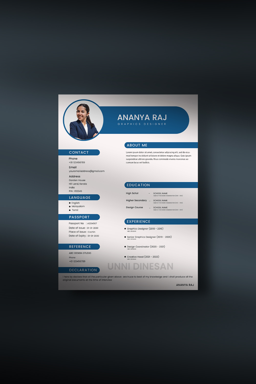 CV Resume Template pinterest preview image.