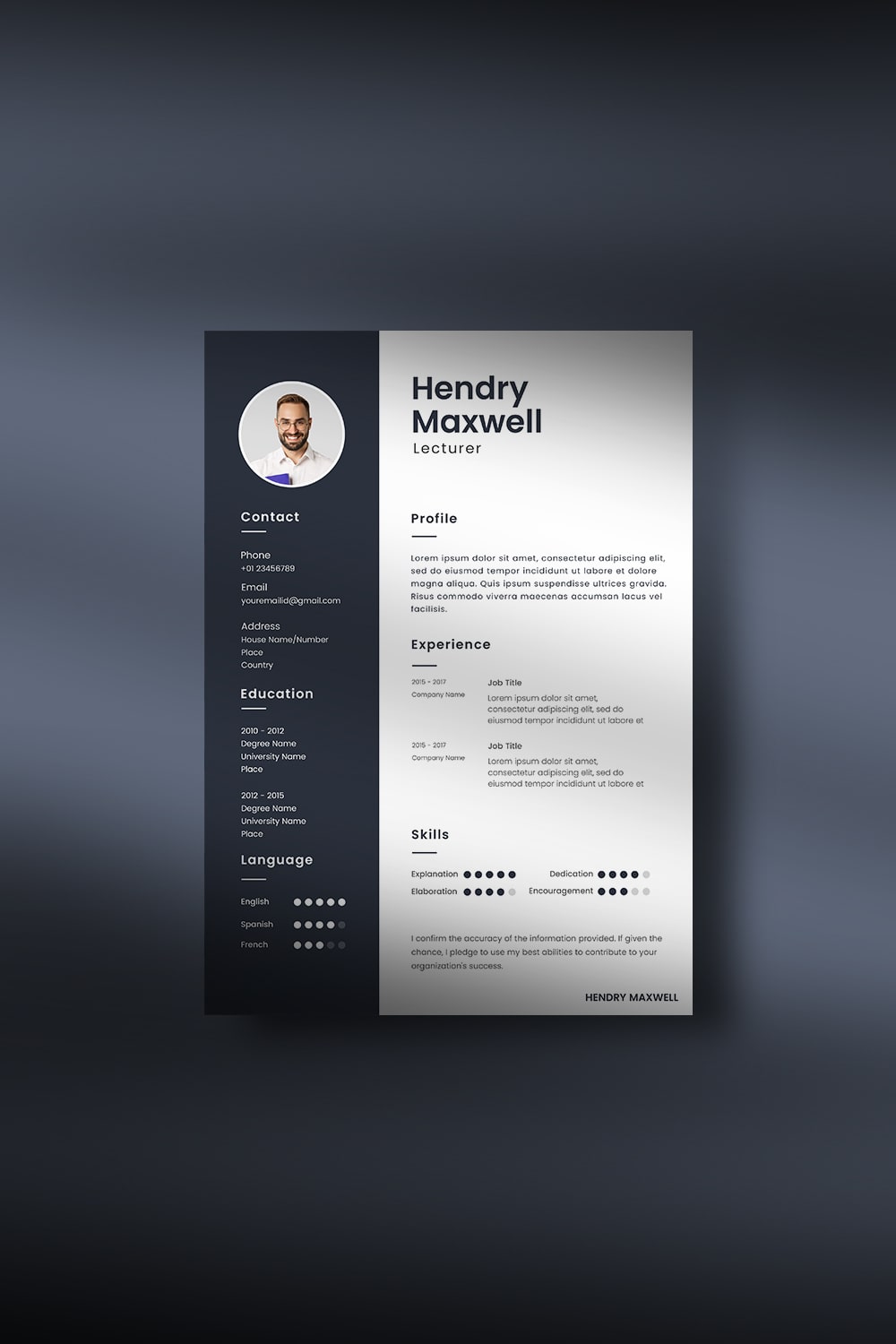 CV Resume Template pinterest preview image.