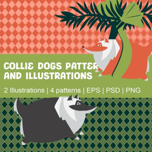 Exclusive cute and modern new year style Collie Dog illustrations and patterns Colored background patterns Holiday Illustration clip art bundle, Cartoon Illustration cover image.