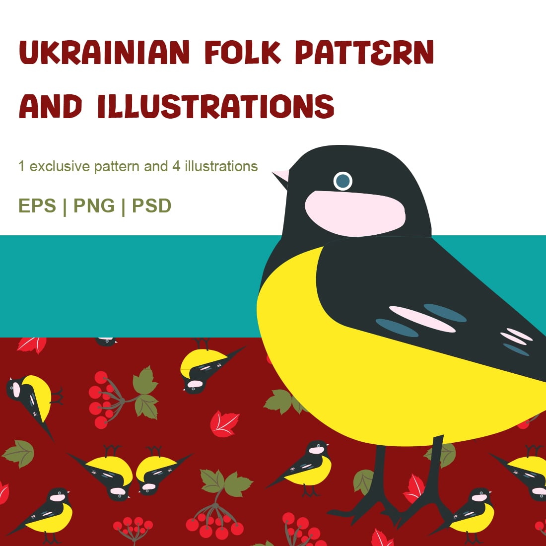 Exclusive cute and modern Ukrainian folk pattern and illustrations Colored background pattern Cartoon Illustration cover image.