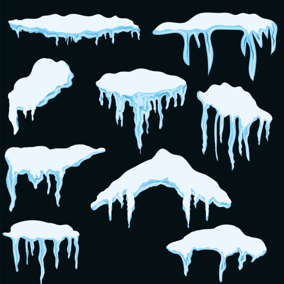 Set of 9 Snow Icicles For Winter Greeting, Card, Banner Design preview image.