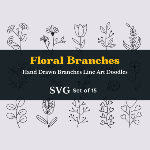 Set of 15 Floral Branch Doodle Line Art For Decorative Background cover image.