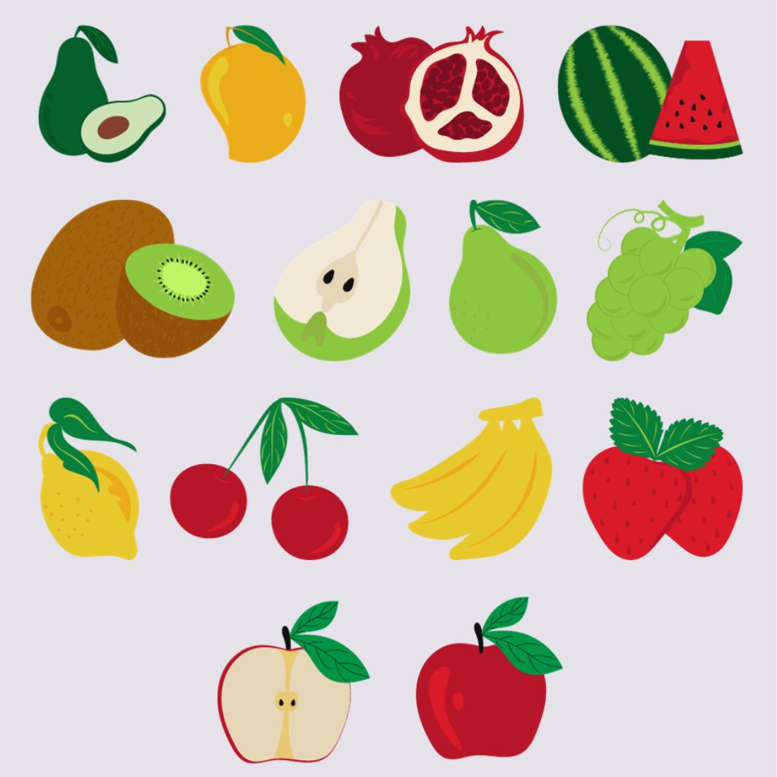 Set of 14 Vector Hand Drawn Fresh Organic Fruits Vector Graphics preview image.