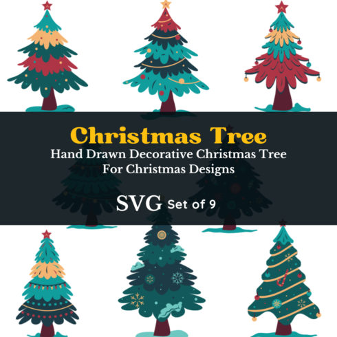 Set of 8 Decorative Hand Drawn Christmas Tree Collection cover image.