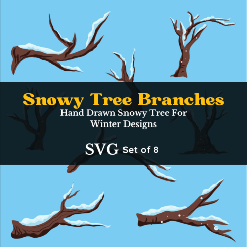 Set of 8 Snowy Tree Branch For Winter Designs and Background cover image.