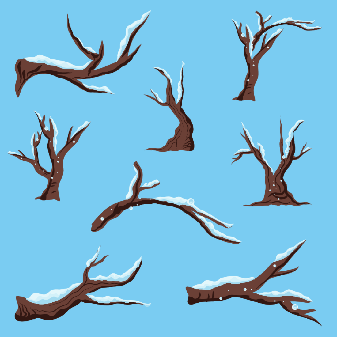 Set of 8 Snowy Tree Branch For Winter Designs and Background preview image.