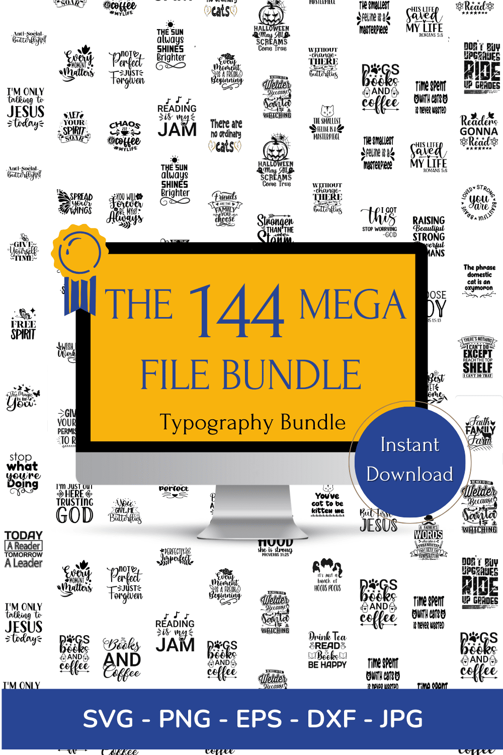 144 Mega file bundle - typography- sticker pinterest preview image.