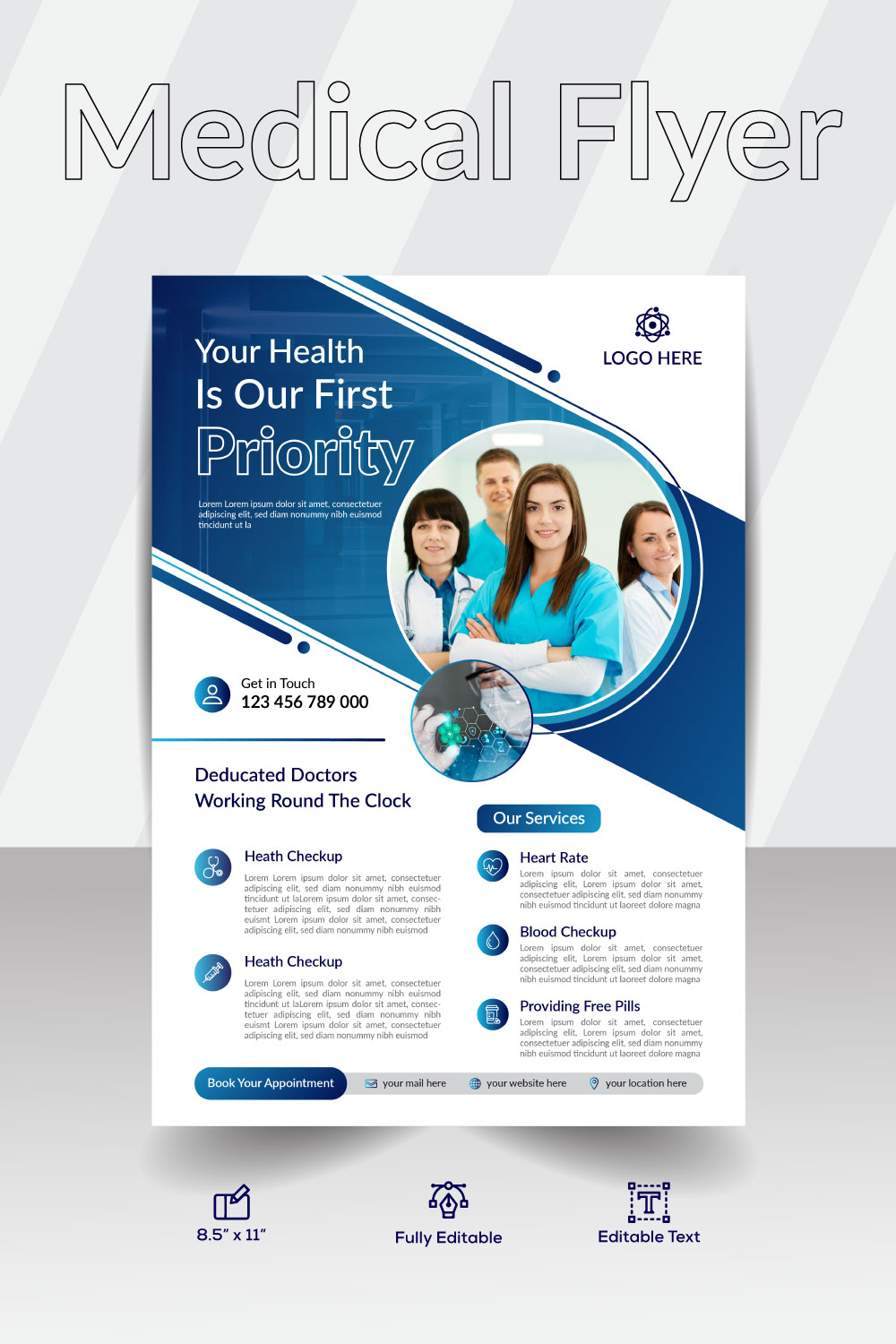 Medical Flyer Design Template pinterest preview image.