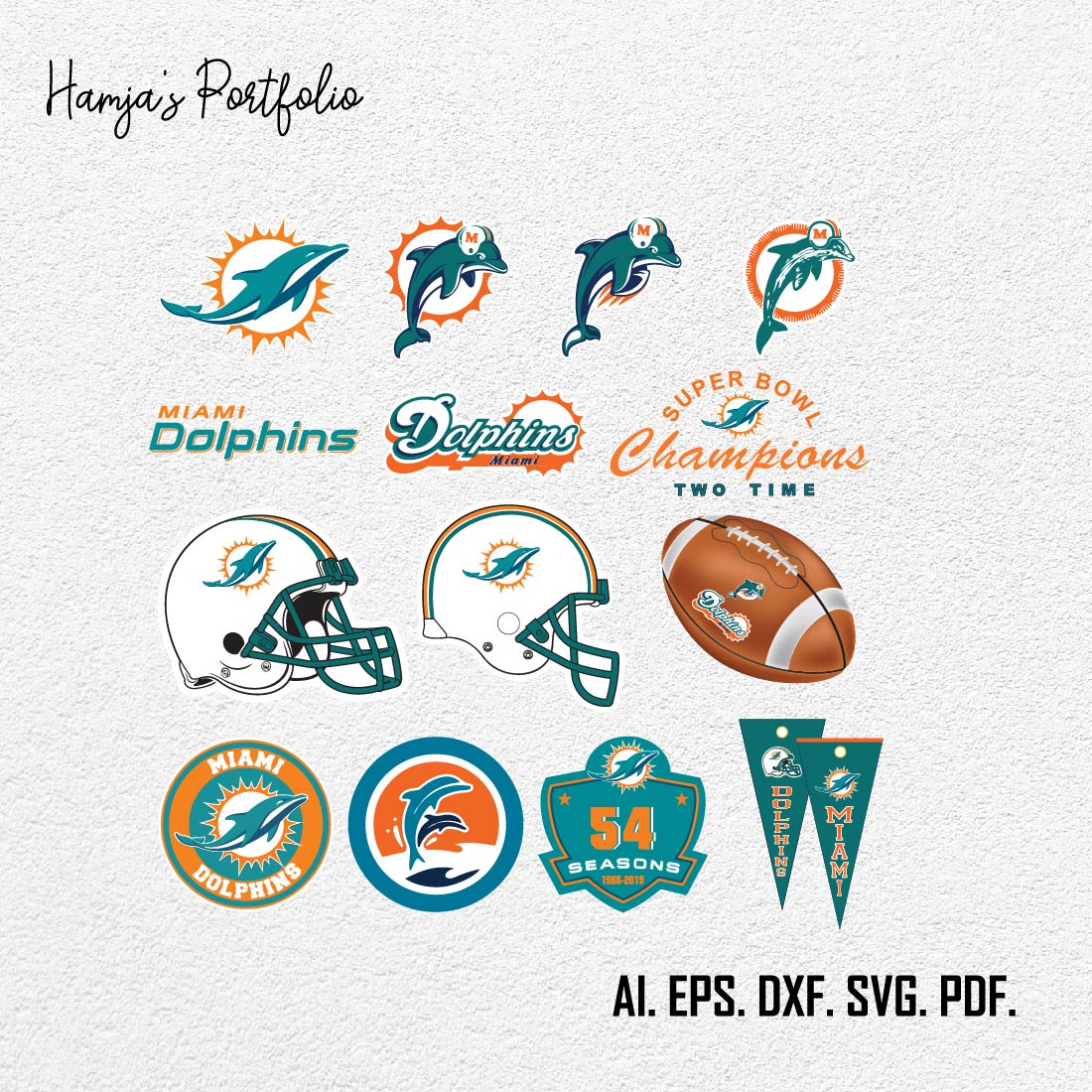 Miami Dolphinns Football SVG ll Sport vector logo set cover image.