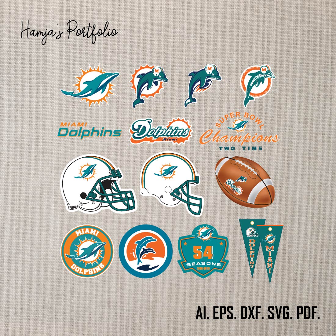 Miami Dolphinns Football SVG ll Sport vector logo set preview image.