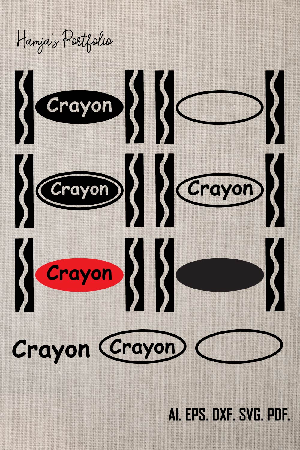 Crayon label SVG, Crayon wrapper SVG, Crayons SVG, Crayon label cut file, Crayon bundle cutting file for Cricut Silhouette png jpg dxf eps pinterest preview image.