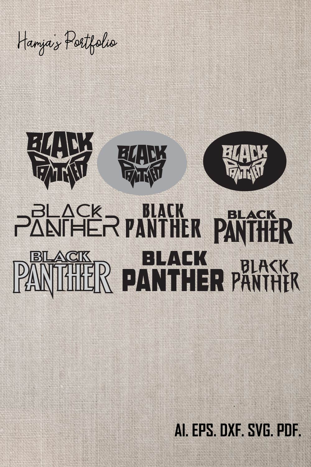 Black Panther Bundle ,Silhouette Digital Clipart,Wakanda Printable SVG Cut File, Black Panther Svg, Png, Digital Arts llBlack Panther typography Bundle pinterest preview image.