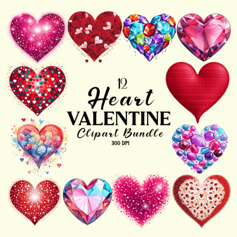 Heart Valentine Clipart Bundle cover image.