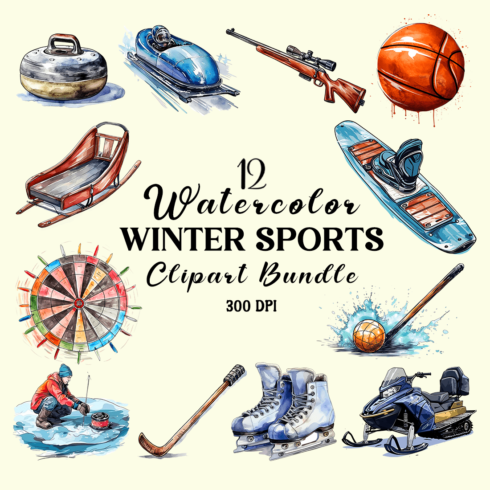 Watercolor Winter Sports Clipart Bundle cover image.