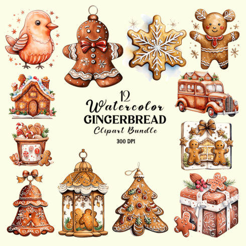 Watercolor Gingerbread Clipart Bundle cover image.
