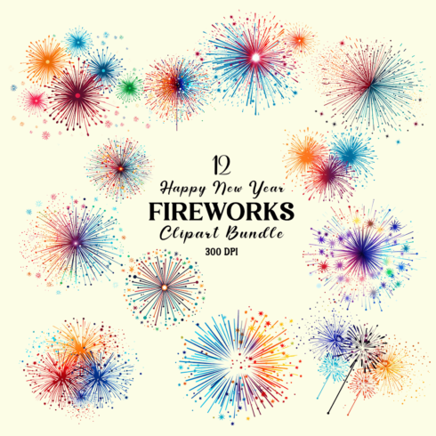 Happy New Year Fireworks Clipart Bundle cover image.
