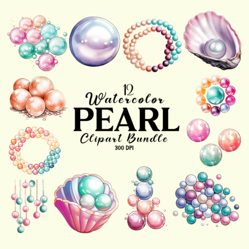 Watercolor Pearl Sublimation Clipart Bundle cover image.