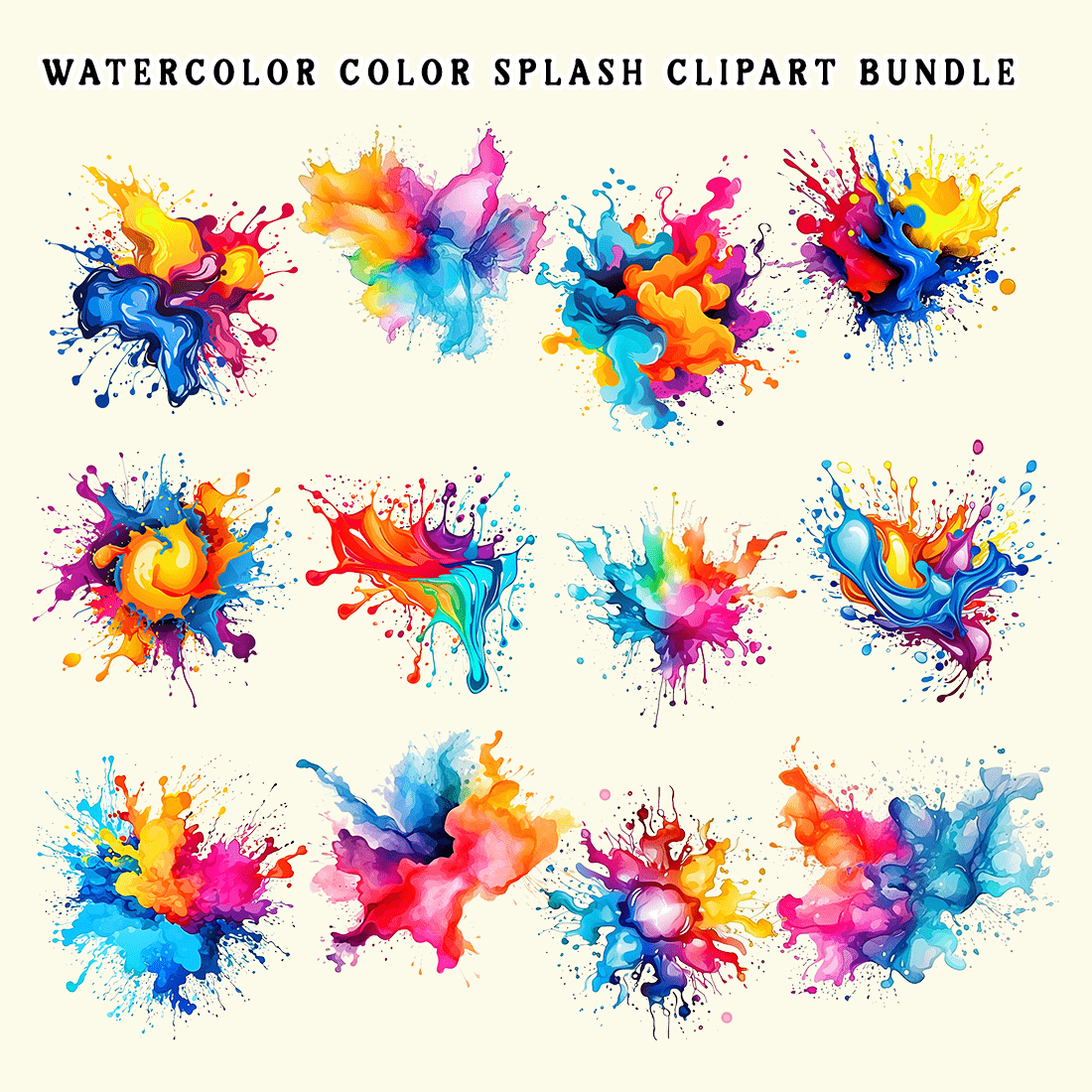 Watercolor Color Splash Clipart Bundle preview image.