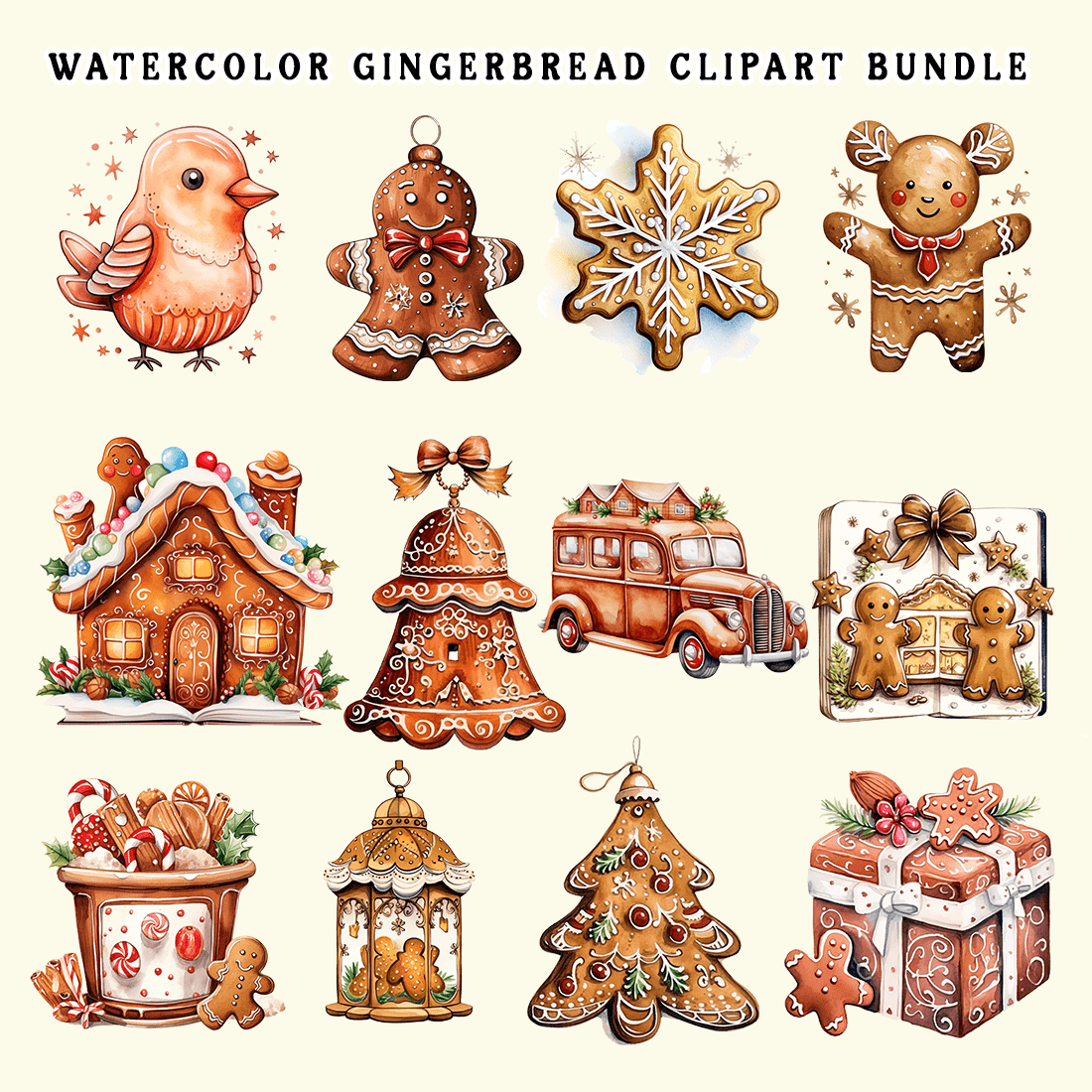 Watercolor Gingerbread Clipart Bundle preview image.