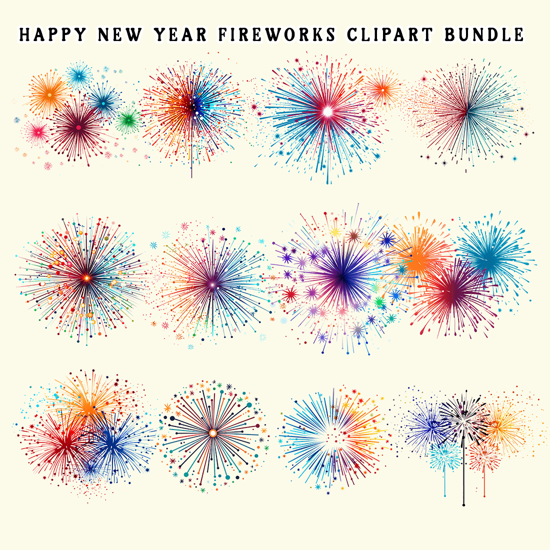 Happy New Year Fireworks Clipart Bundle preview image.