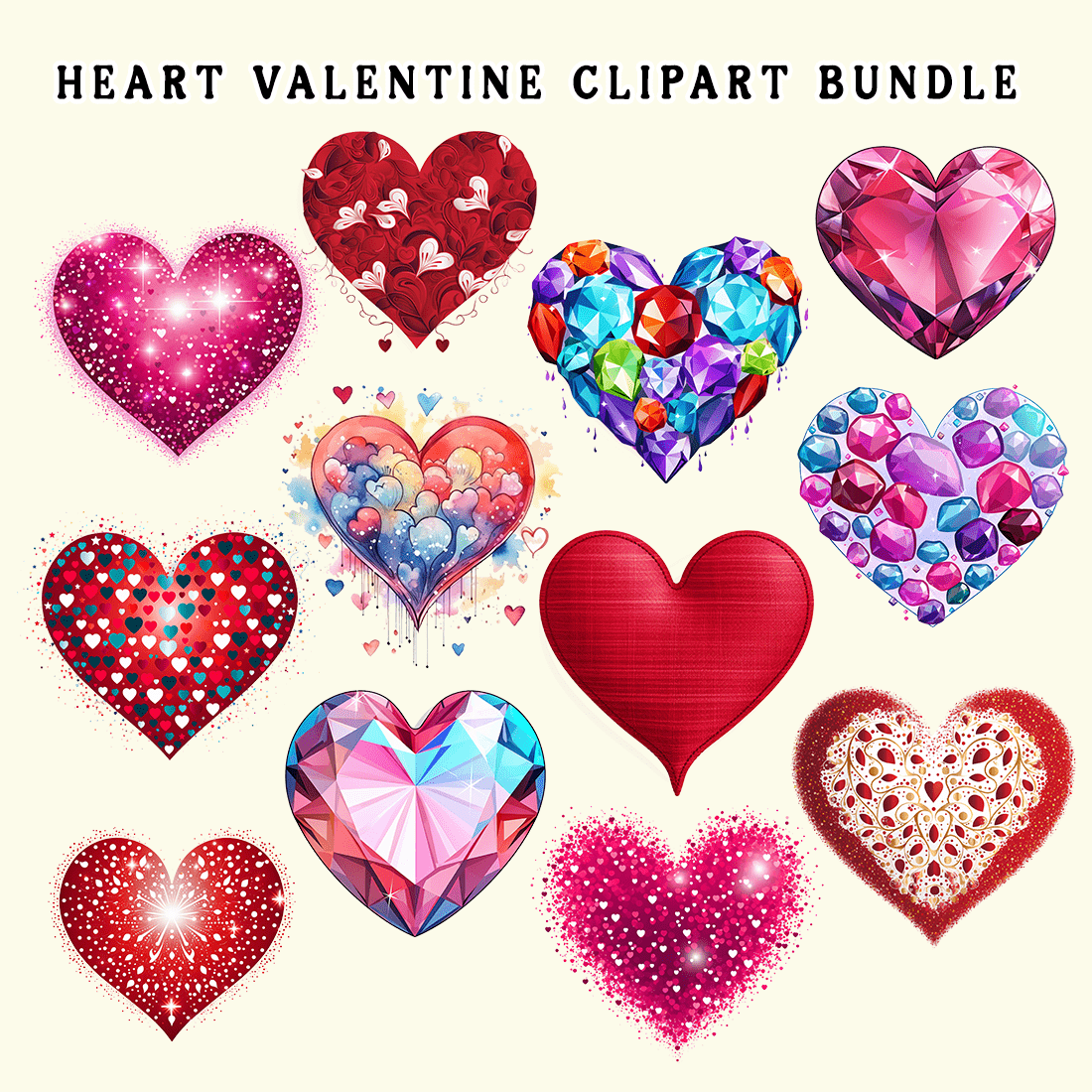 Heart Valentine Clipart Bundle preview image.