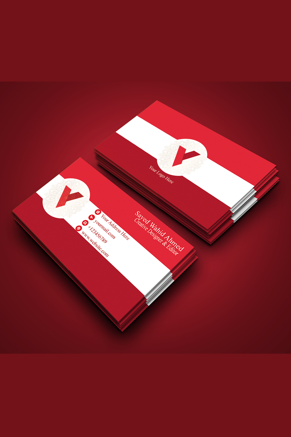 Red chill business card pinterest preview image.