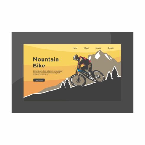 Bicycle Active Sports Landing Page Template Cyclist Athlete Character in Sportswear and Helmet Riding a Mountain Bike, Outdoor Summer Extreme Lifestyle, Bicycle Competition cover image.