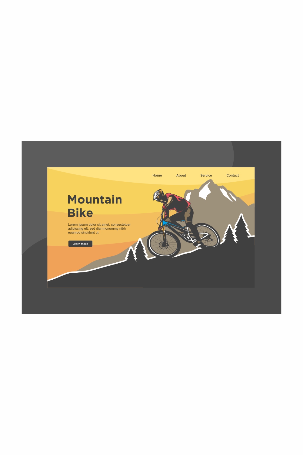 Bicycle Active Sports Landing Page Template Cyclist Athlete Character in Sportswear and Helmet Riding a Mountain Bike, Outdoor Summer Extreme Lifestyle, Bicycle Competition pinterest preview image.