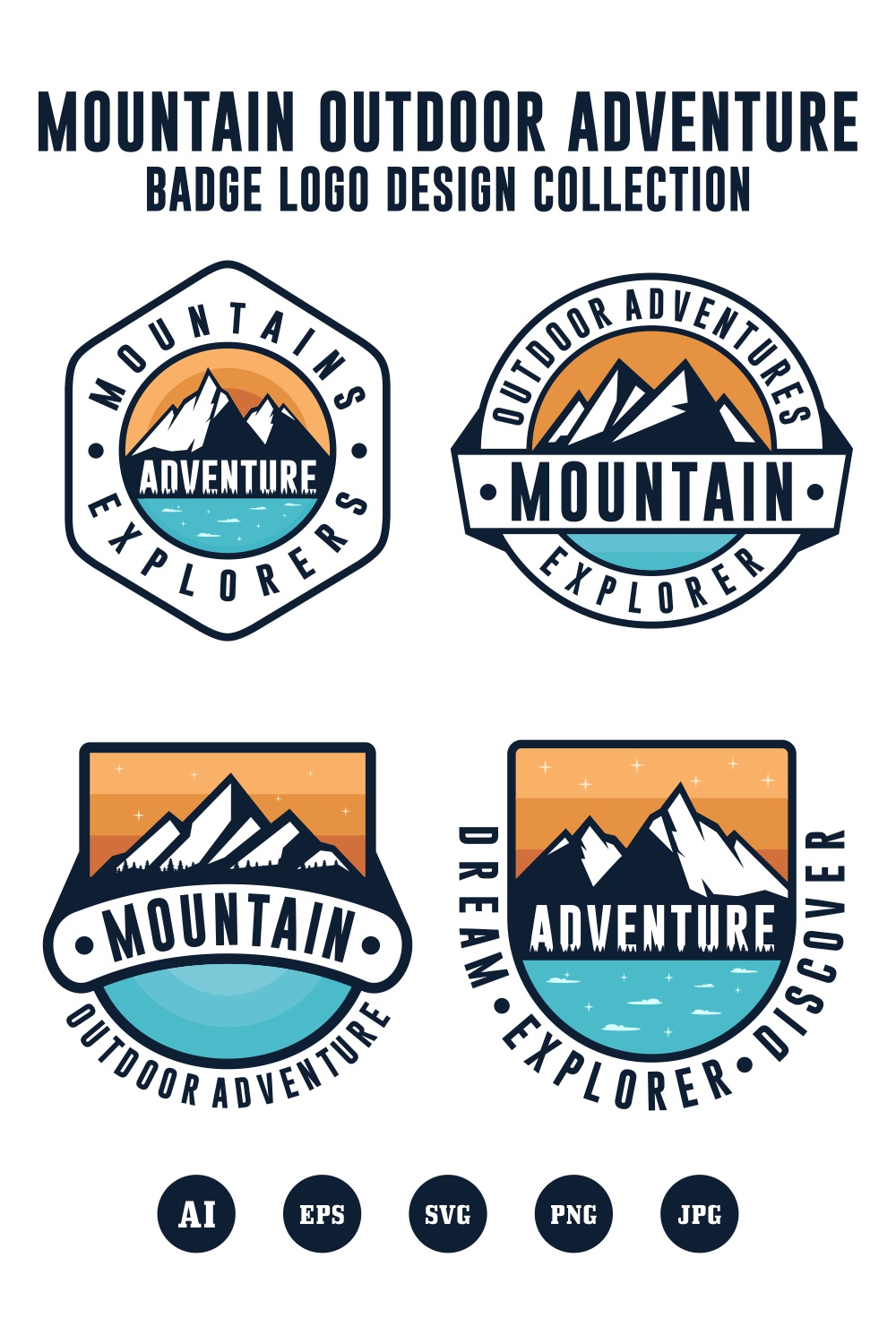 Set Mountain Outdoor Adventure logo design collection - $5 pinterest preview image.