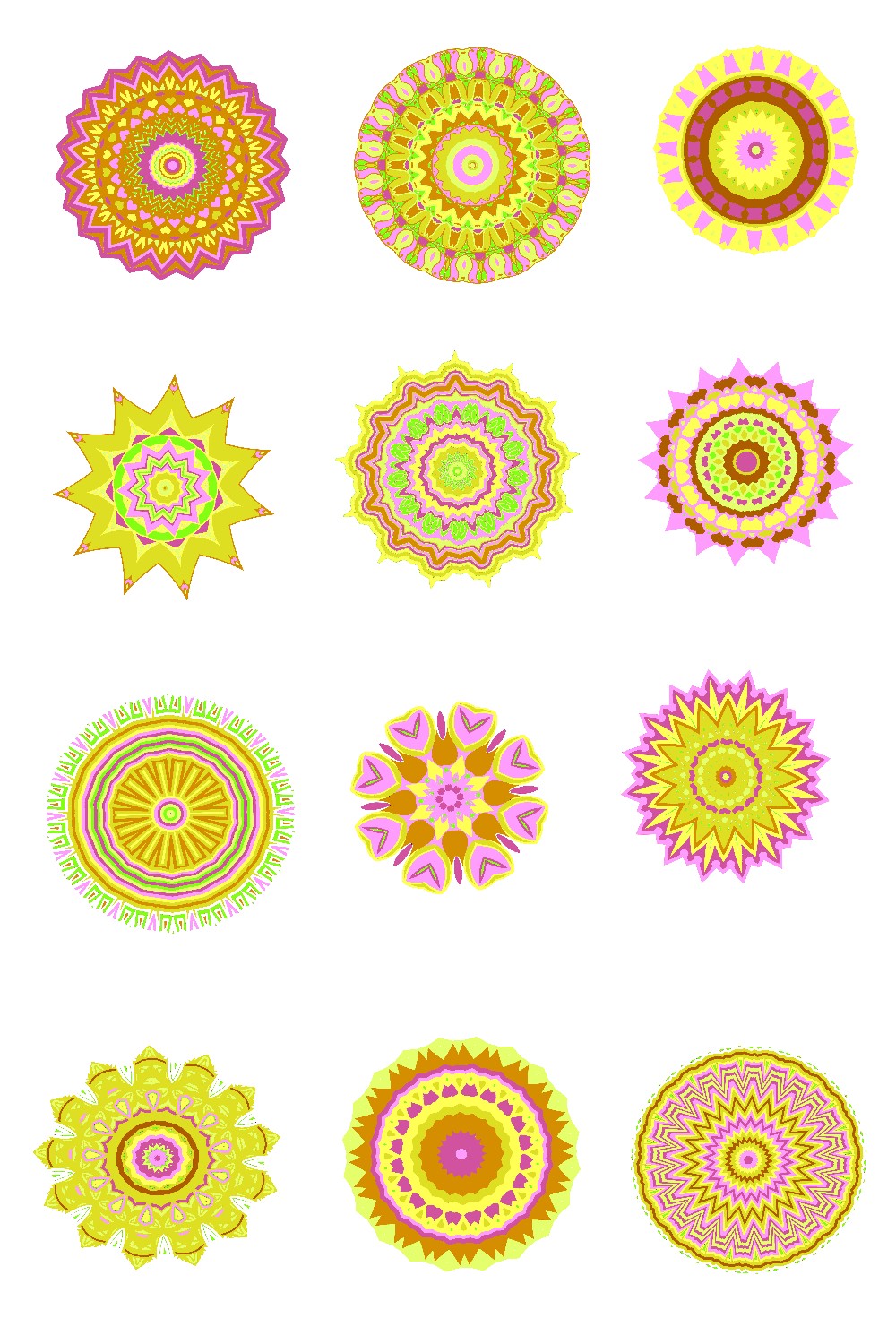 Yellow Pink Mandala Sticker Set of 12 pinterest preview image.