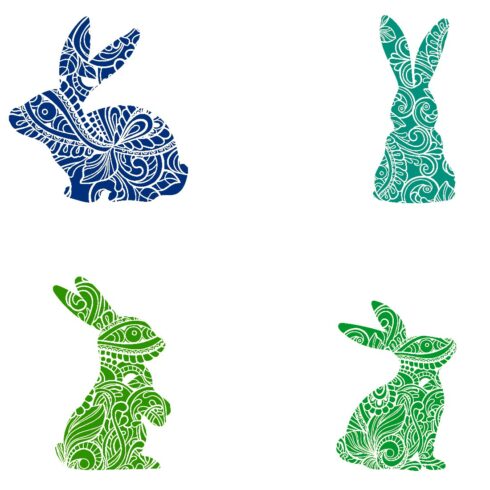 Decorative Bunny Set of 6 Stickers Muliti Colorful Rabbit Animal PNG DXF SVG Files cover image.