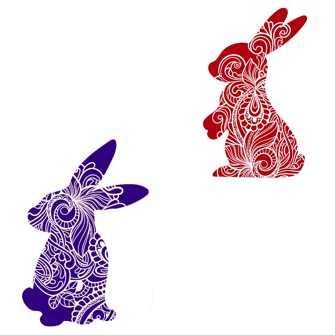 Decorative Bunny Set of 6 Stickers Muliti Colorful Rabbit Animal PNG DXF SVG Files preview image.