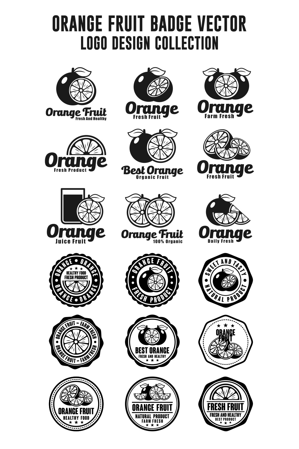 Set 18 Orange fruit badge logo design collection - $6 pinterest preview image.