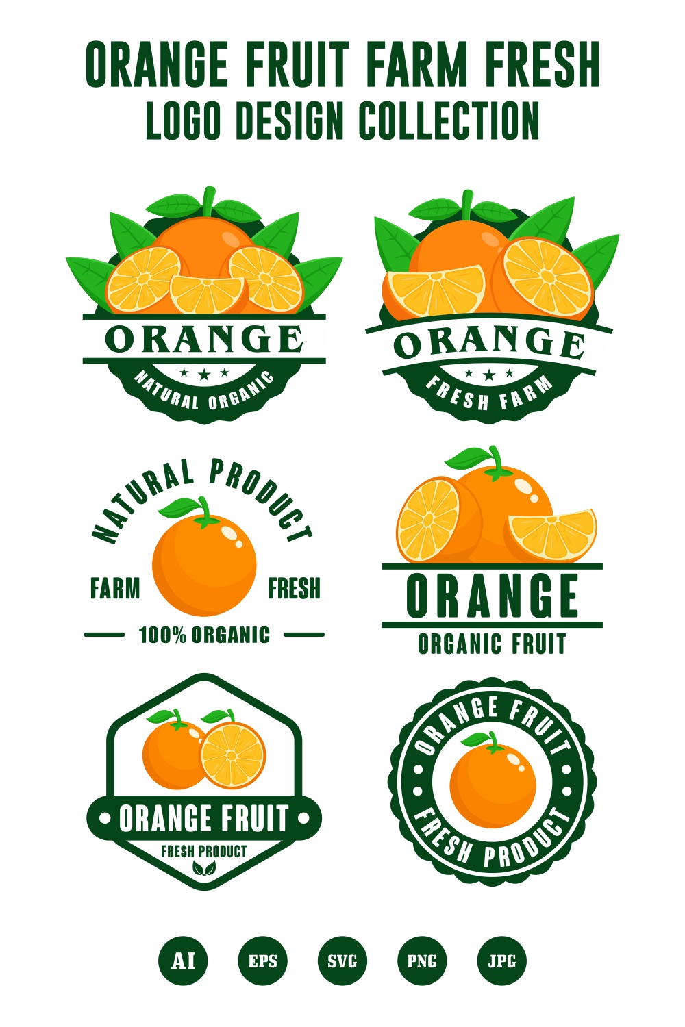 Set Orange fruit fram fresh logo collection - $6 pinterest preview image.